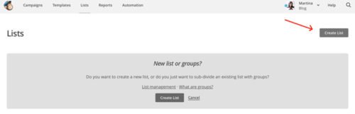 creare nuova lista su Mailchimp