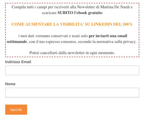 personalizzazione iscrizione lista