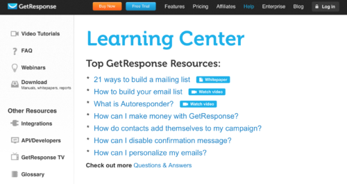 learning center di get response
