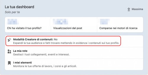 dashboard profilo linkedin